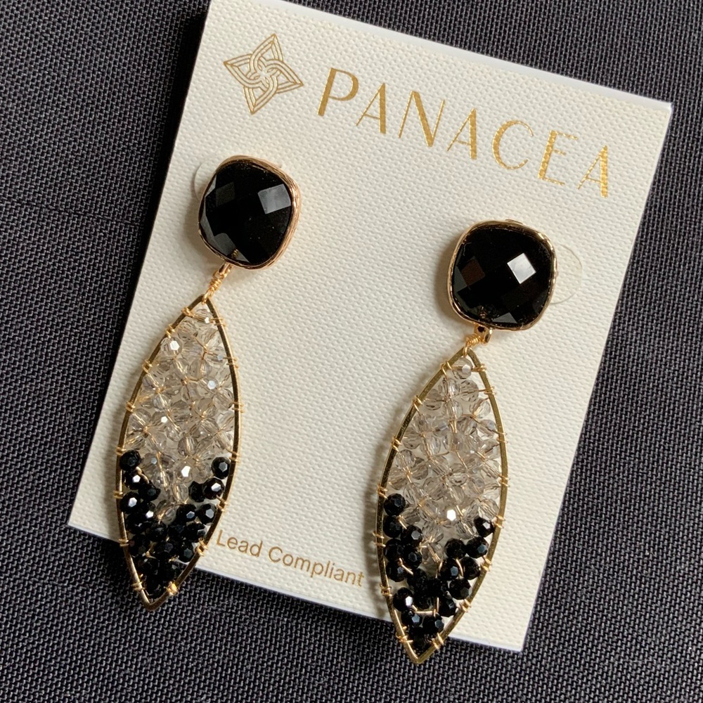GIFTED - Panacea Clear And Black Beaded Gold Tone Earrings
